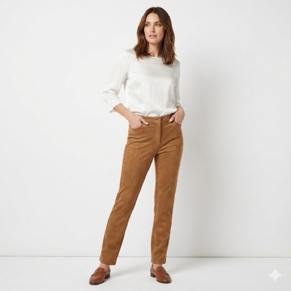 Fabrizio Gianni sleek stretch faux suede pants elevated basics slim fit size 8